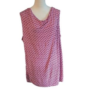 GNW Ruby Red White Geometric Patterned Top Cowl Neck Side Ruching Women's 3X